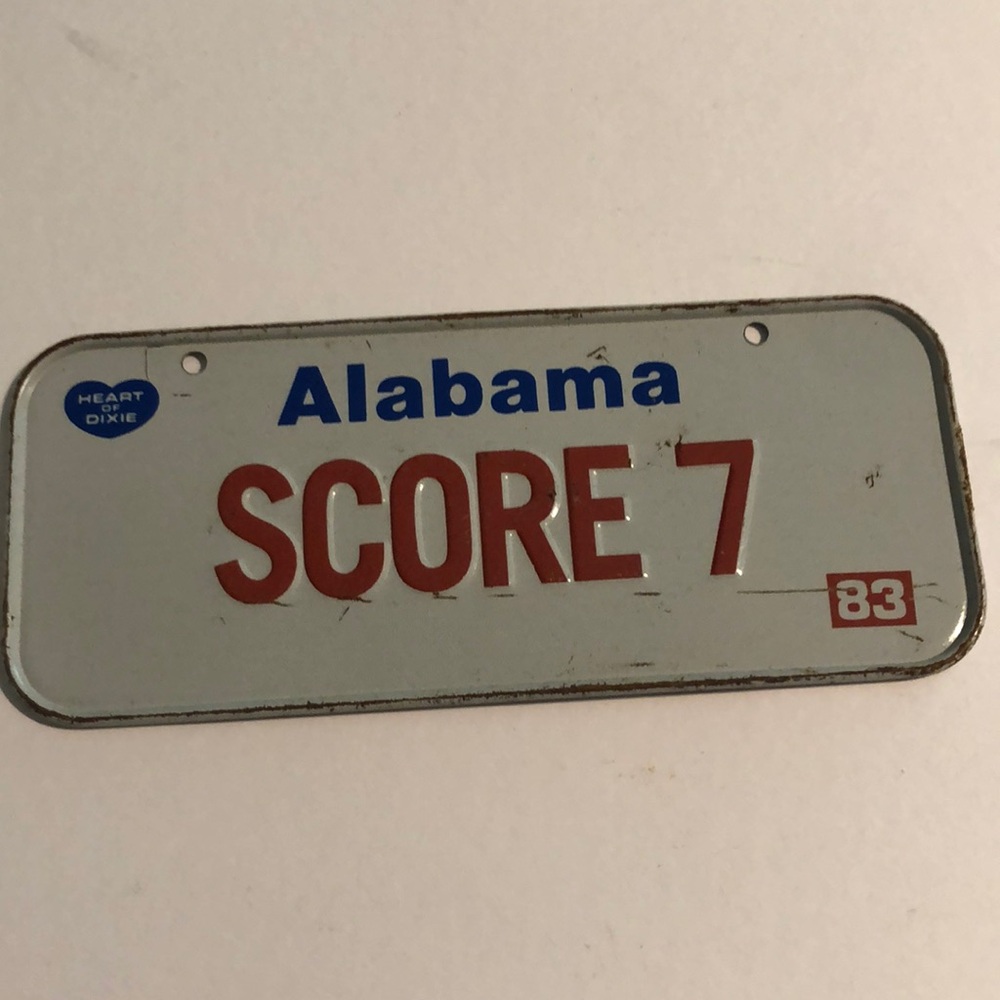 Alabama Post Cereal bicycle license Plate  SCORE 7 1983 mini retro nostalgic